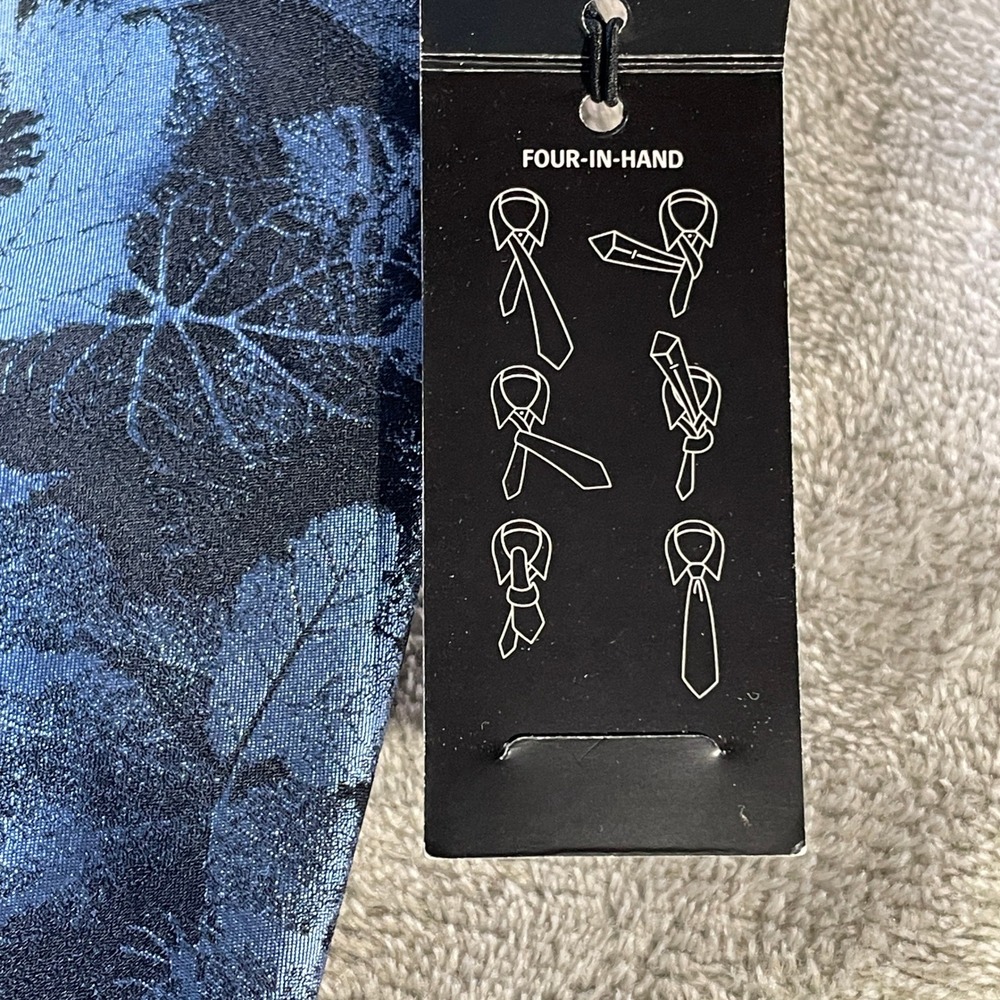 Murano Tie Necktie Blue Black Leaf Metallic Hand Finished 100 Silk Office Career - Picture 5 of 9
